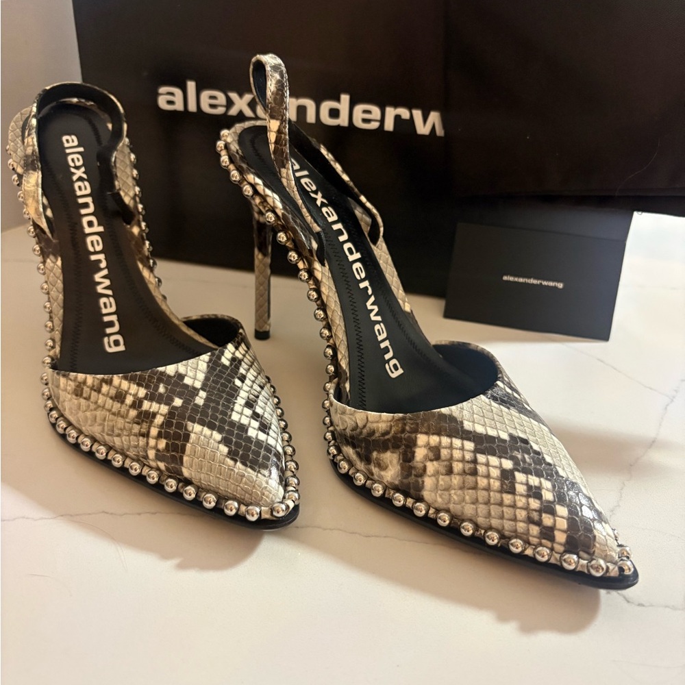 Alexander Wang Black and Cream Snakeskin Heels